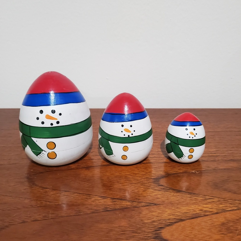 Wooden Snowman Nesting Dolls Christmas Holiday Decor Set of 3